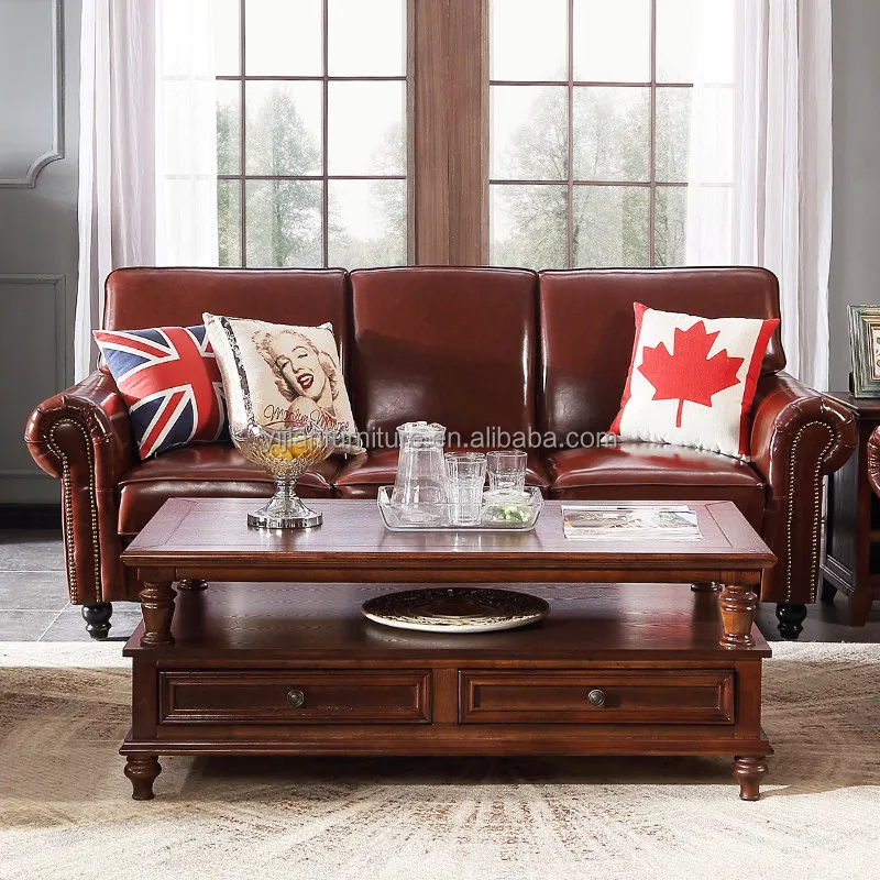 Light Luxury Furniture For Villa Sectional Sofa Tan Leather Lounge Genuine Leather Couch Sofa