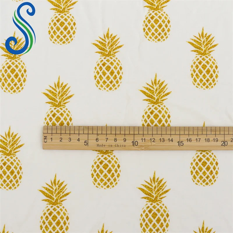 Pineapple Patterns Bamboo Spandex Printing Knitted Fabric for Baby Blanket