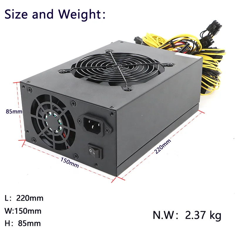1800w Pc Psu Three Fans Quiet Power Supply 12v Atx Black 2000w Power Supply Support 8 Graphics Card Power Supply