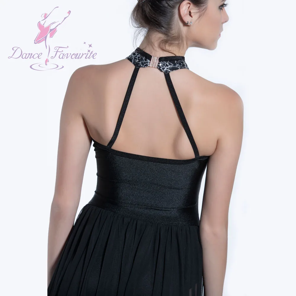 19611 Black sequin and mesh ballet dance dress Lyrical, contemporary dance costumes