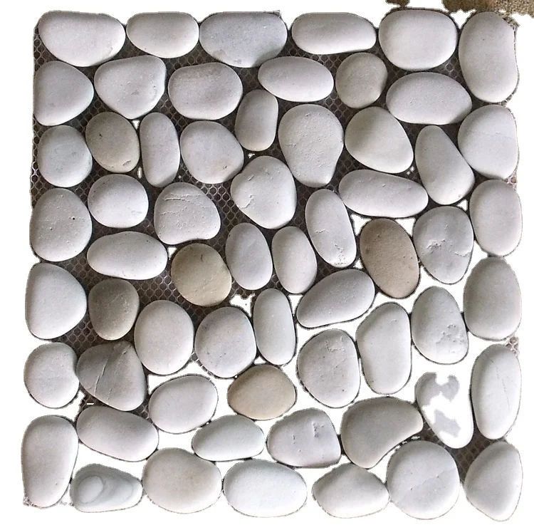 High Quality Pure  White Hone finished pebble tile