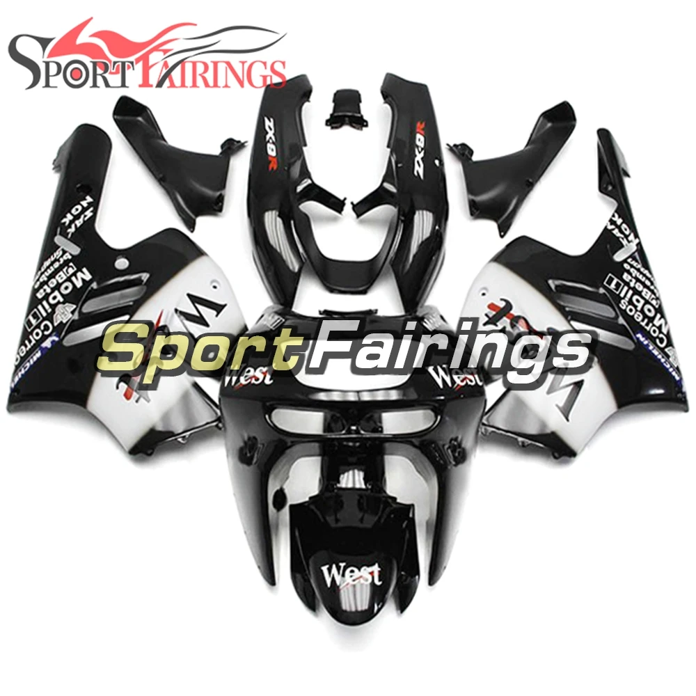  Sportbike полный комплект обтекателей подходит для Kawasaki ZX9R 1994 1995 1996 1997 ZX-9R 94-97 ABS пластик Кузов-Черный Белый ЗАПАД