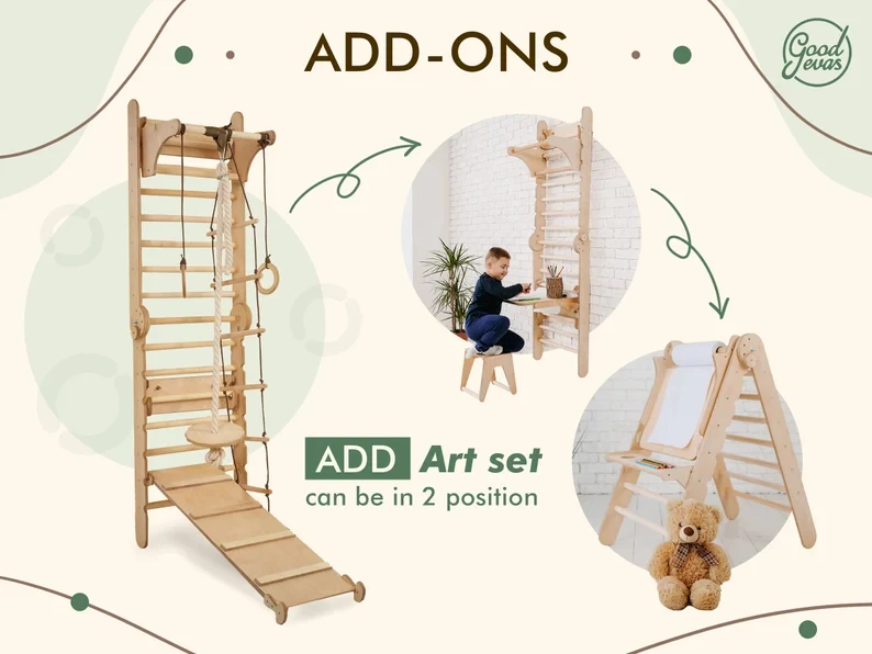 202406 Toddler Playground Gift for kids Swedish Ladder Montessori   Play gym climber Climbing wall Toddler climbing gym