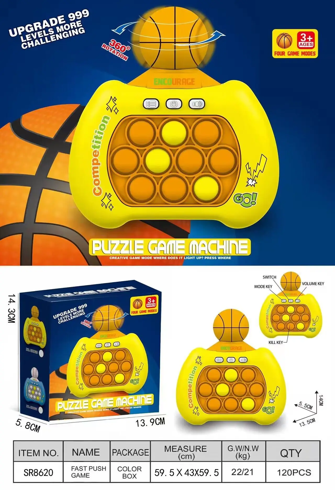 2024 New electronic push game Handheld Decompression Silicon Fidget toys Spin football memory light up puzzle game For Children