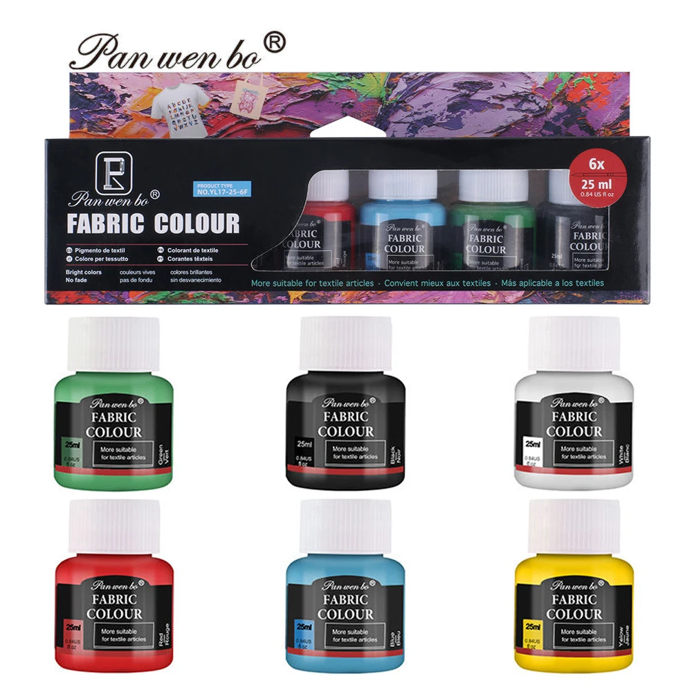 Panwenbo 6 Color Fabric Paint 25ml Non-Toxic Color Paint Set Colorful Fabric Paint Set For Clothes