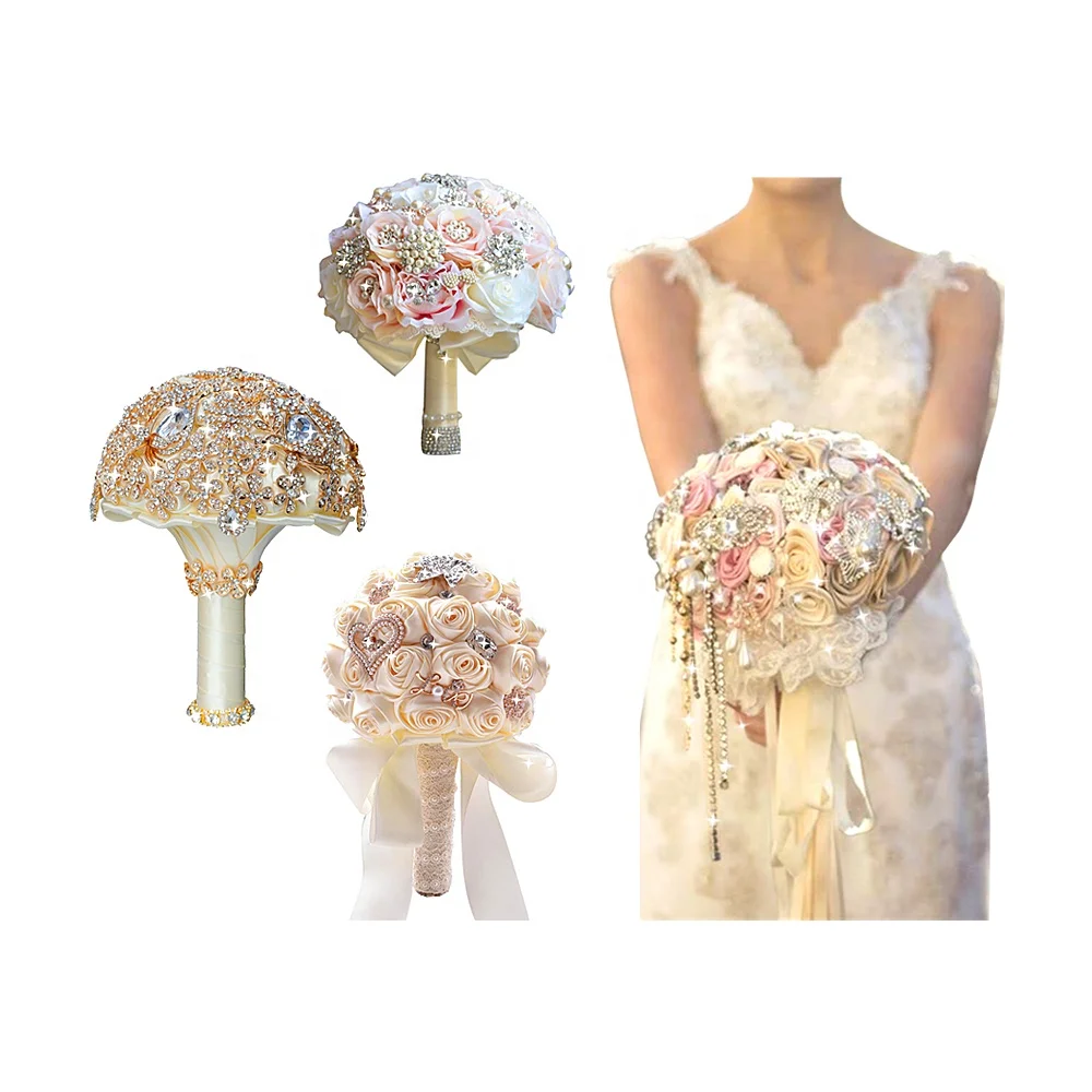 Romantic popular design handmade rhinestone bouquet full crystal luxury wedding bridal diamond bouquet