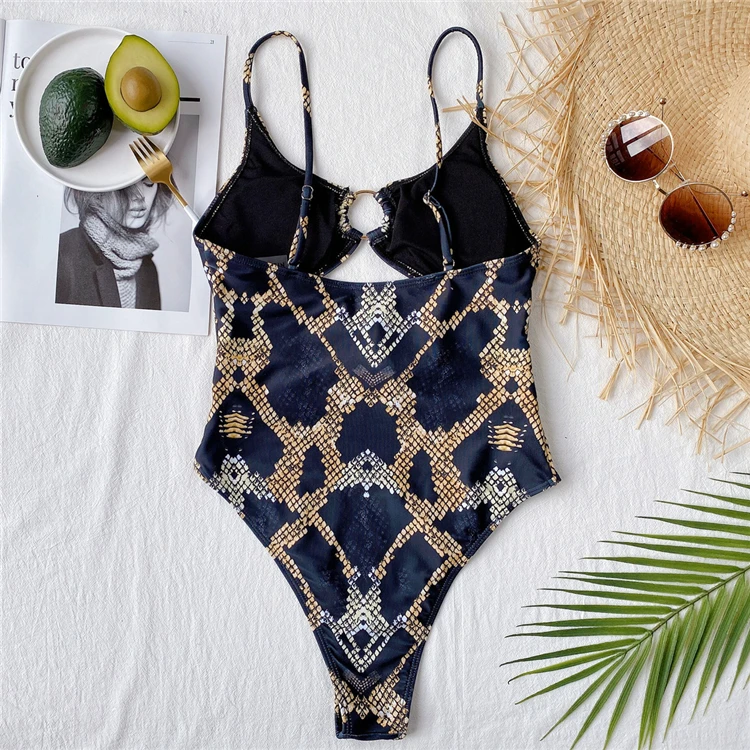 2021 New Snake Print One Piece Three Rings Are Connected Woman Designer Swimsuits