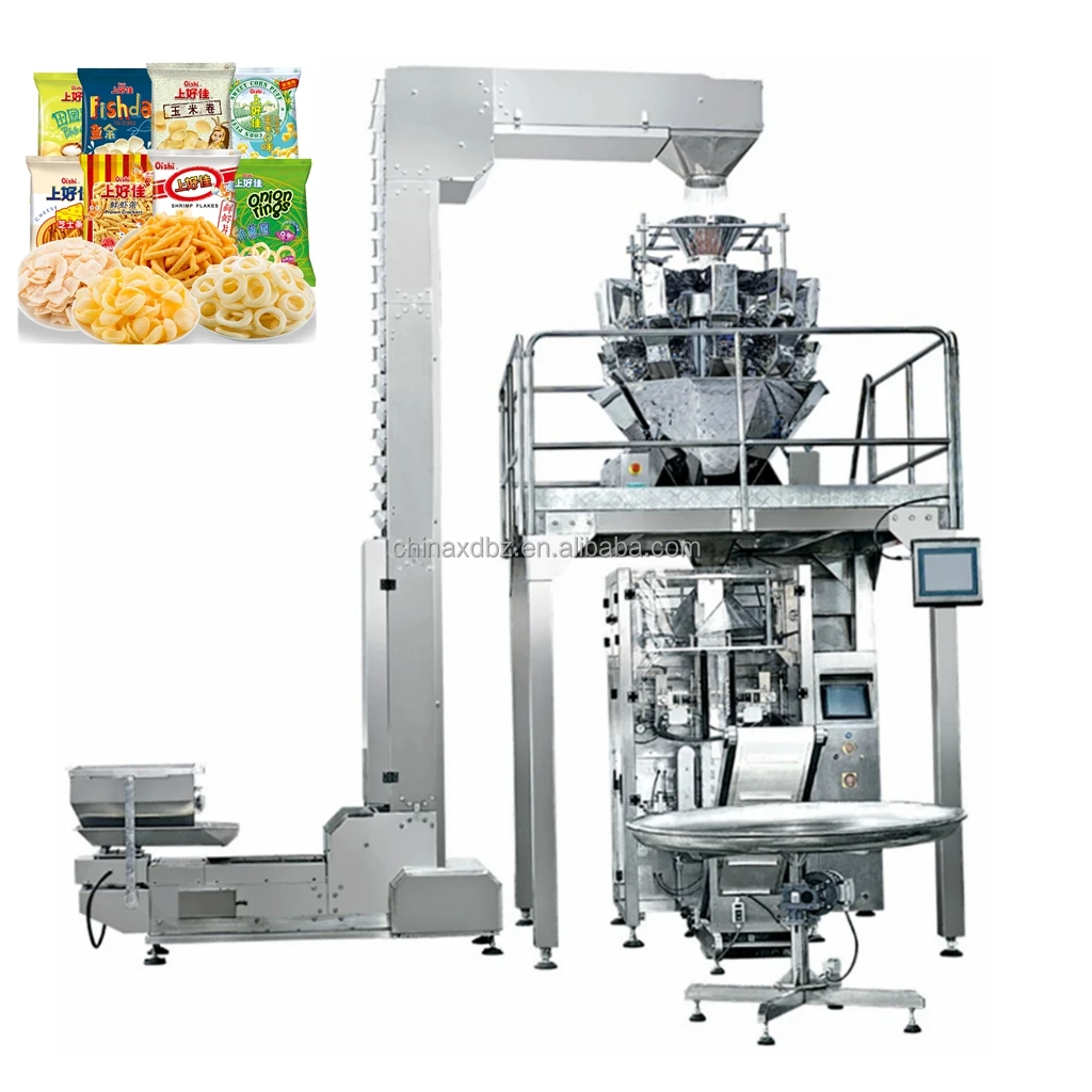 Food Grade Full packing line intrgates 10 head linear weigher vertical form fill seal machine
