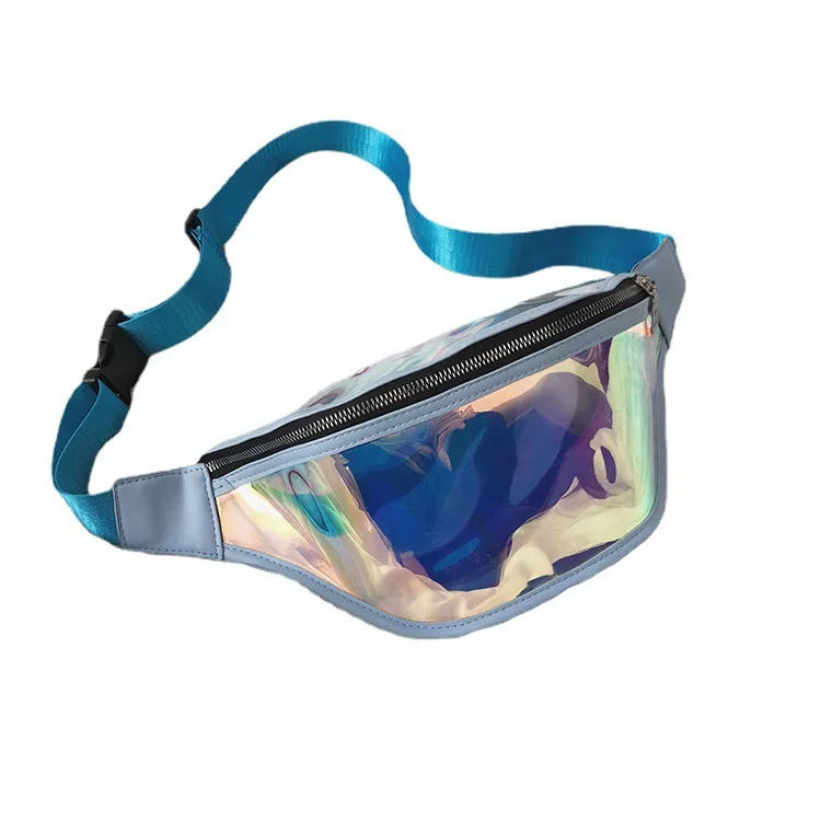 BSCI Factory Laser Leather Fanny Pack With Nylon Belt For Running Waterproof TPU Waist Bag