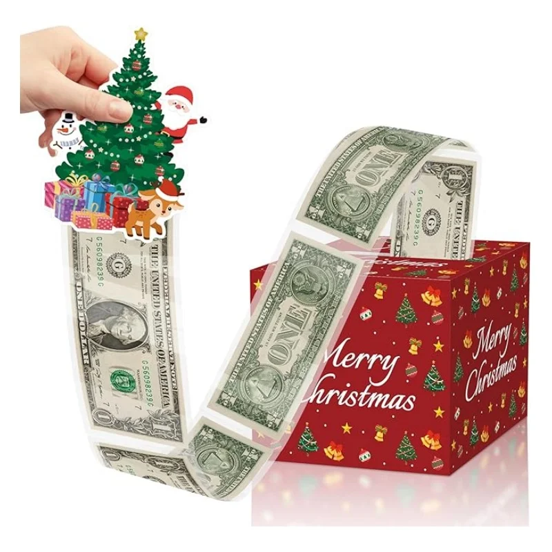 Christmas Money Box for Cash Gift Pull Surprise Money Holder Cash Gift for Kids Adults DIY Fun Holiday Cash Box for Women Men