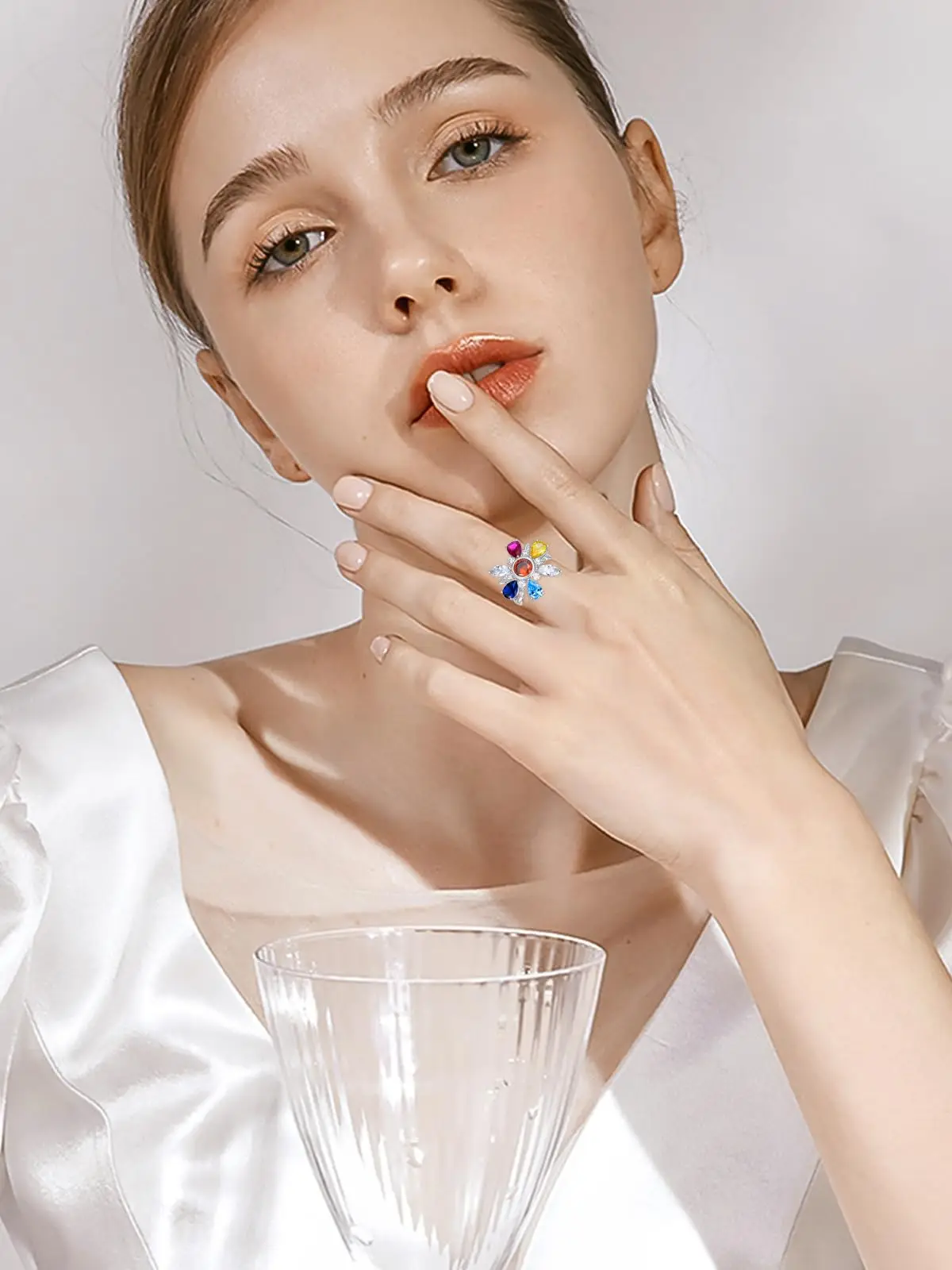 Rainbow Rings 925 Sterling Silver Plated Colorful Rings for Women Wedding Rings Rainbows Gift for Women Girl