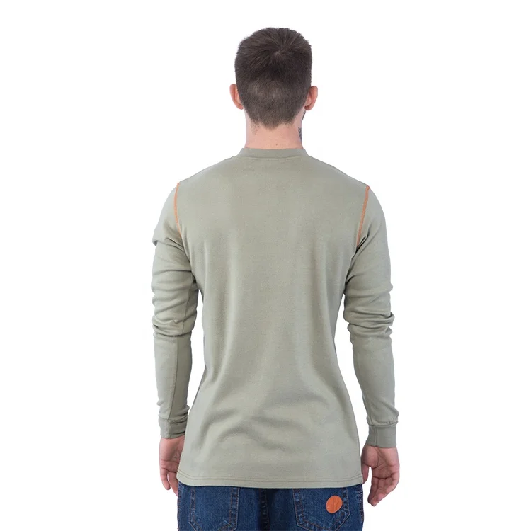 FR T-shirt  Flame Resistant 100% Cotton  Khaki Henley T-shirt
