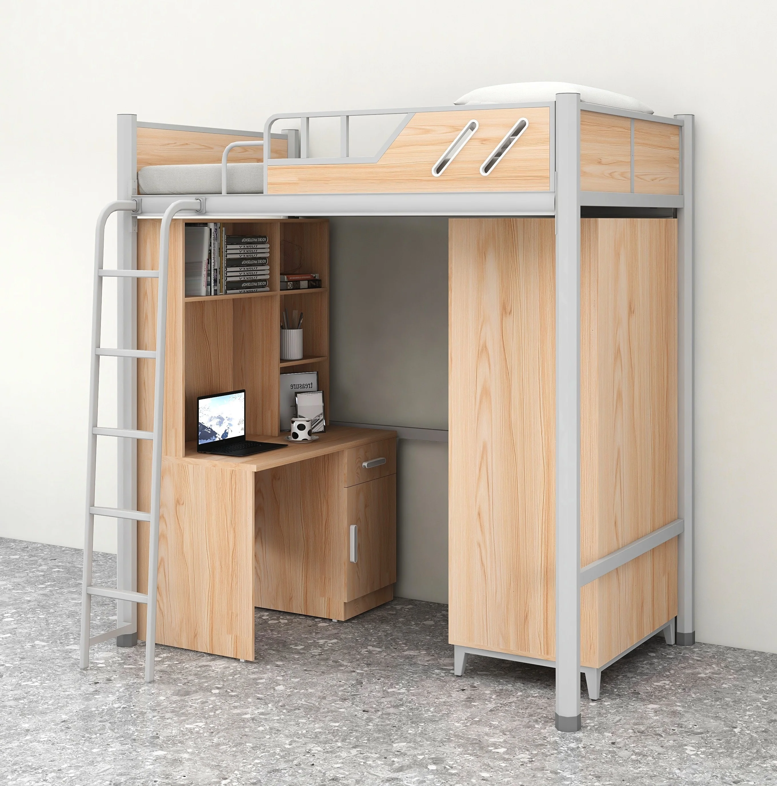 Price Low School Used Metal Plastic Material Bunk Double Loft Deck Bed Frame With Desk