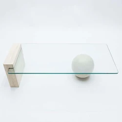 Italian minimalist natural stone tea table designer living room tempered glass small travertine coffee table