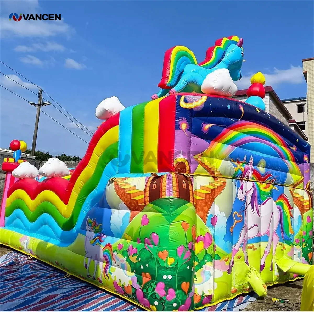 Factory Sale unicorn inflatable theme park bounce house commercial castle indoor fun city inflatable playground for kids