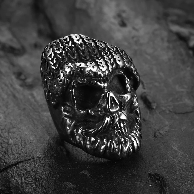 Trend antique silver plated beard cowboy rings handsome stainless steel ring mens adjustable ring
