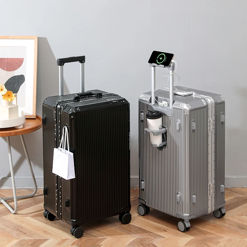 2024 new aluminum frame cabin crew luggage travel suitcase fashion strong boarding luggage Suitcase Set Trolley Case female