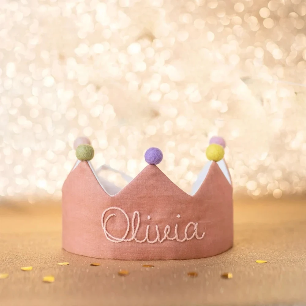 Soft Girl Baby For Kids Pom Pom Solid Color Infant Newborn Crowns Happy Birthday Hat