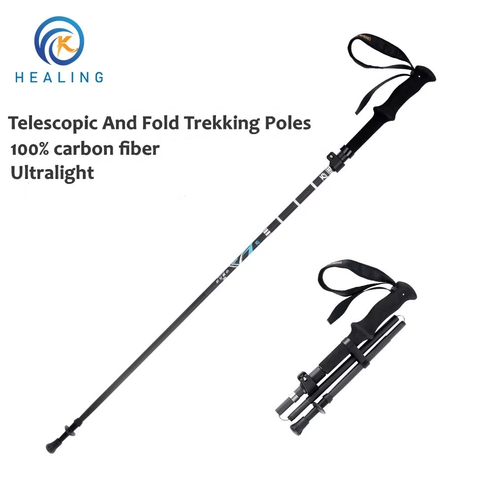Custom 5-piece Telescopic and Folding Aviation carbon fiber  Trekking poles Hiking walking Sticks
