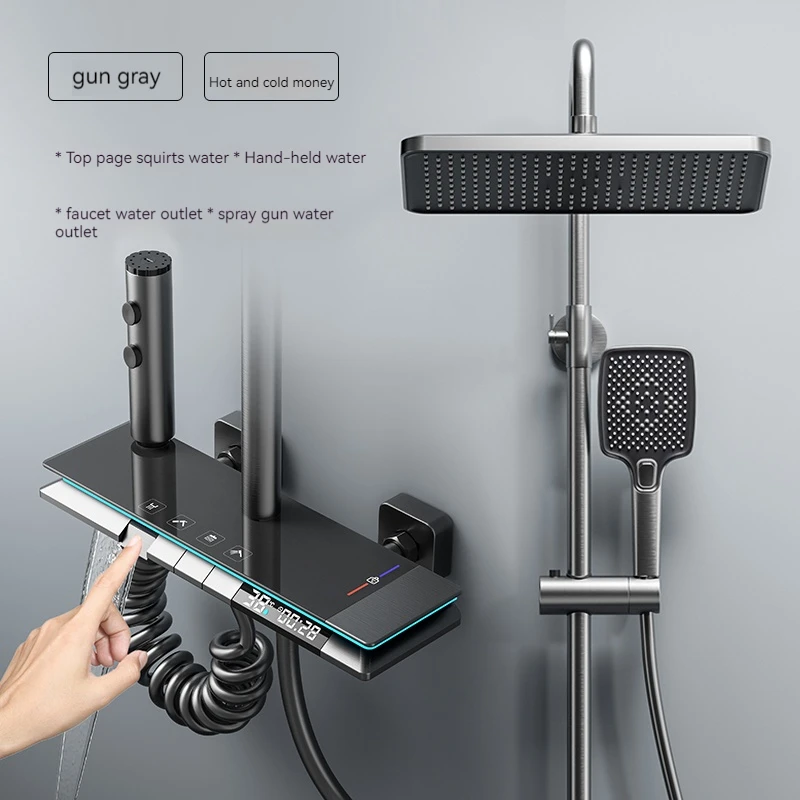 Adjustable Square Thermostatic Bathroom LED Light Shower Piano Key Mixer Set System Faucet Shower Set