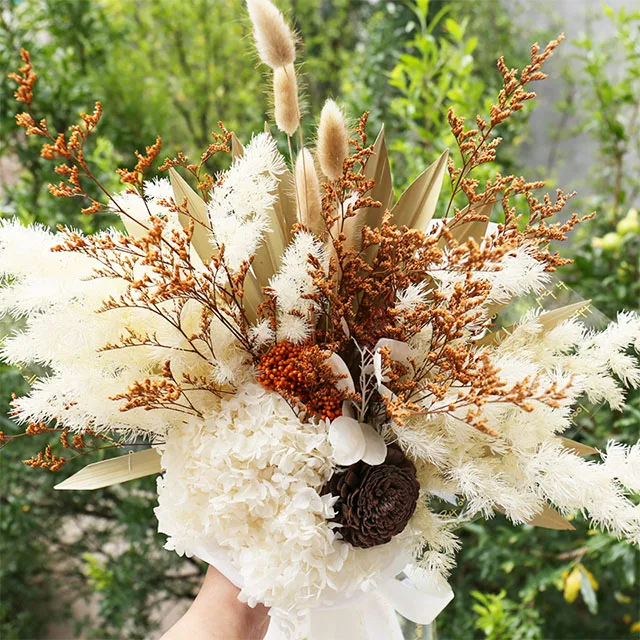 hot selling dried flower pampas grass boho bouquet preserved rose flowers bridal bouquet home wedding decorations