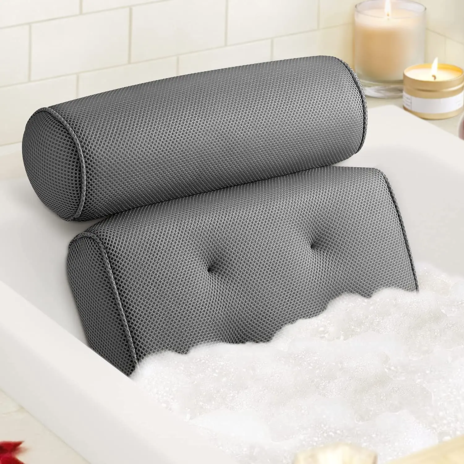 Wholesale Luxury ECO Friendly Home Non Slip Waterproof 3D Mesh Spa Bath Pillow with Suction Cups Customize