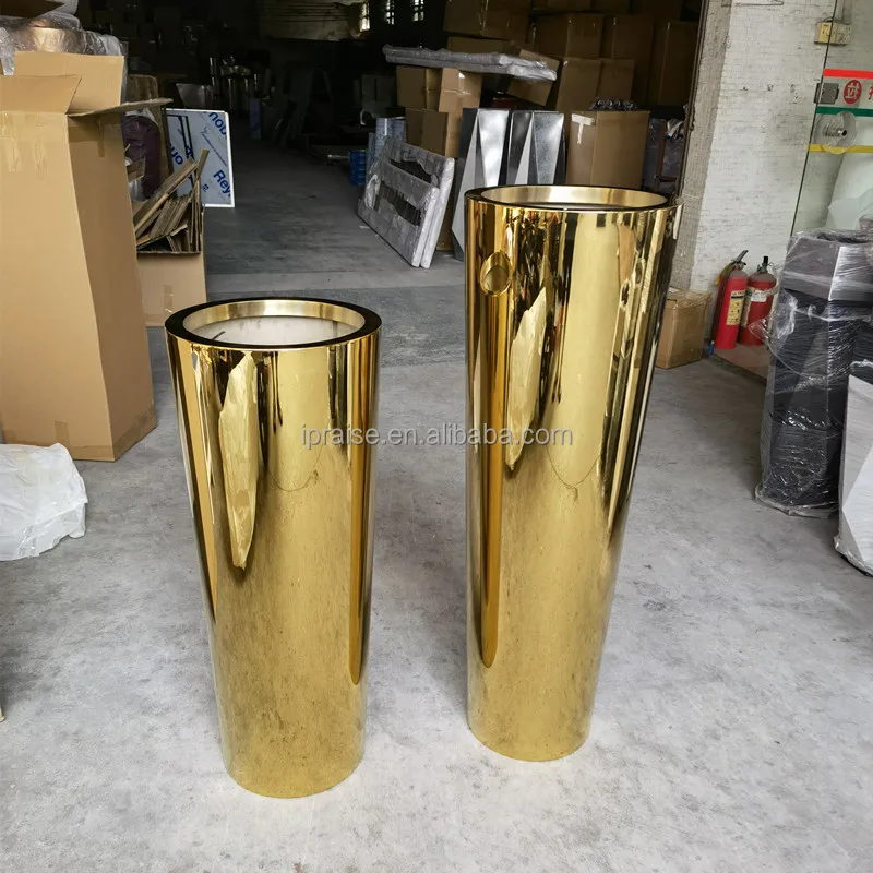 Metal 201 Stainless Steel Flower Plant Pot Mirror Cylinder Gold Flower Vase for Home Decor
