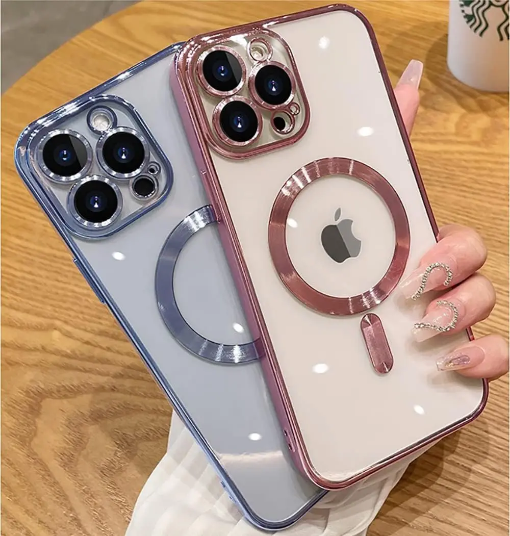 Магнитный Прозрачный чехол для телефона iPhone 14 13 12 Pro Max Plus защита камеры Magsafe гальванический край