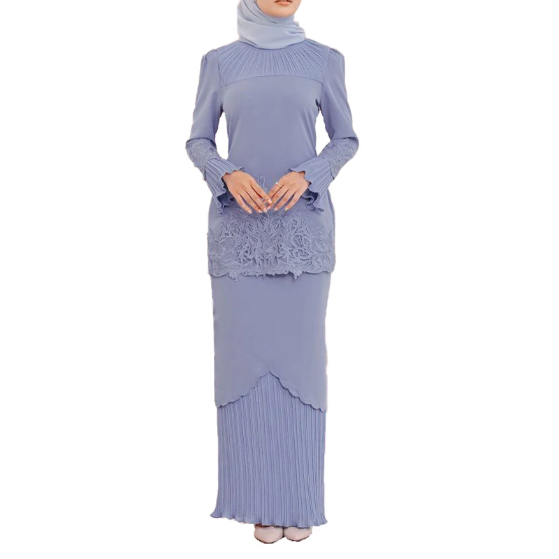 Новейший дизайн длинная Плиссированная юбка Малайзии с вышивкой baju kurung abaya moden кружевное мусульманское платье оптовая продажа во Вьетнаме