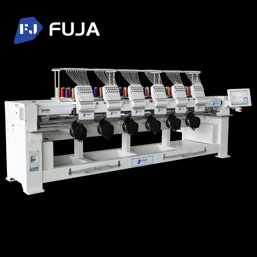 FUJA High Quality Industrial T shirt Hat 6 Heads 12 Colors Computerized Tajima DST Format Embroidery Machine Price
