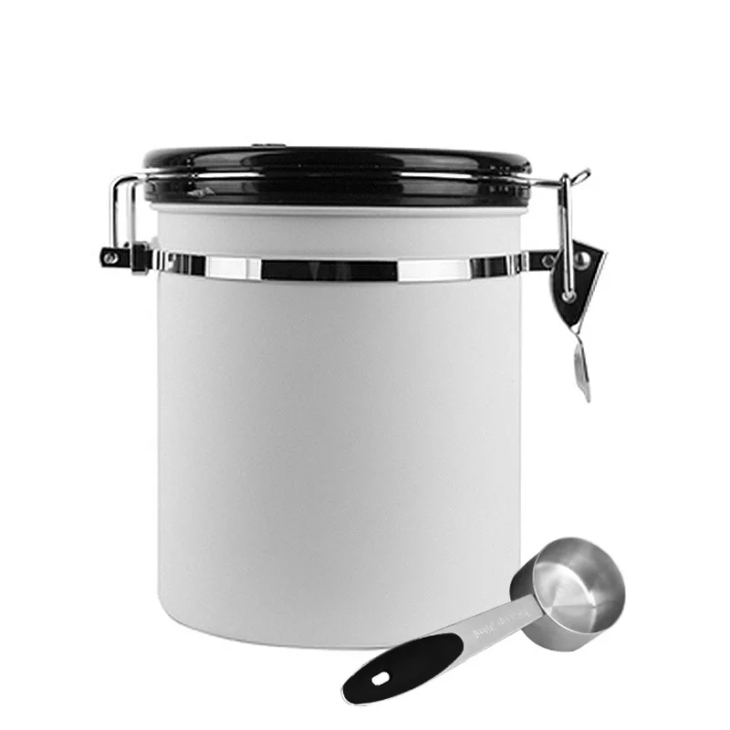 Kitchen 304 stainless steel exhaust valve coffee beans powder food storage container jar bottle tank with lid spoon