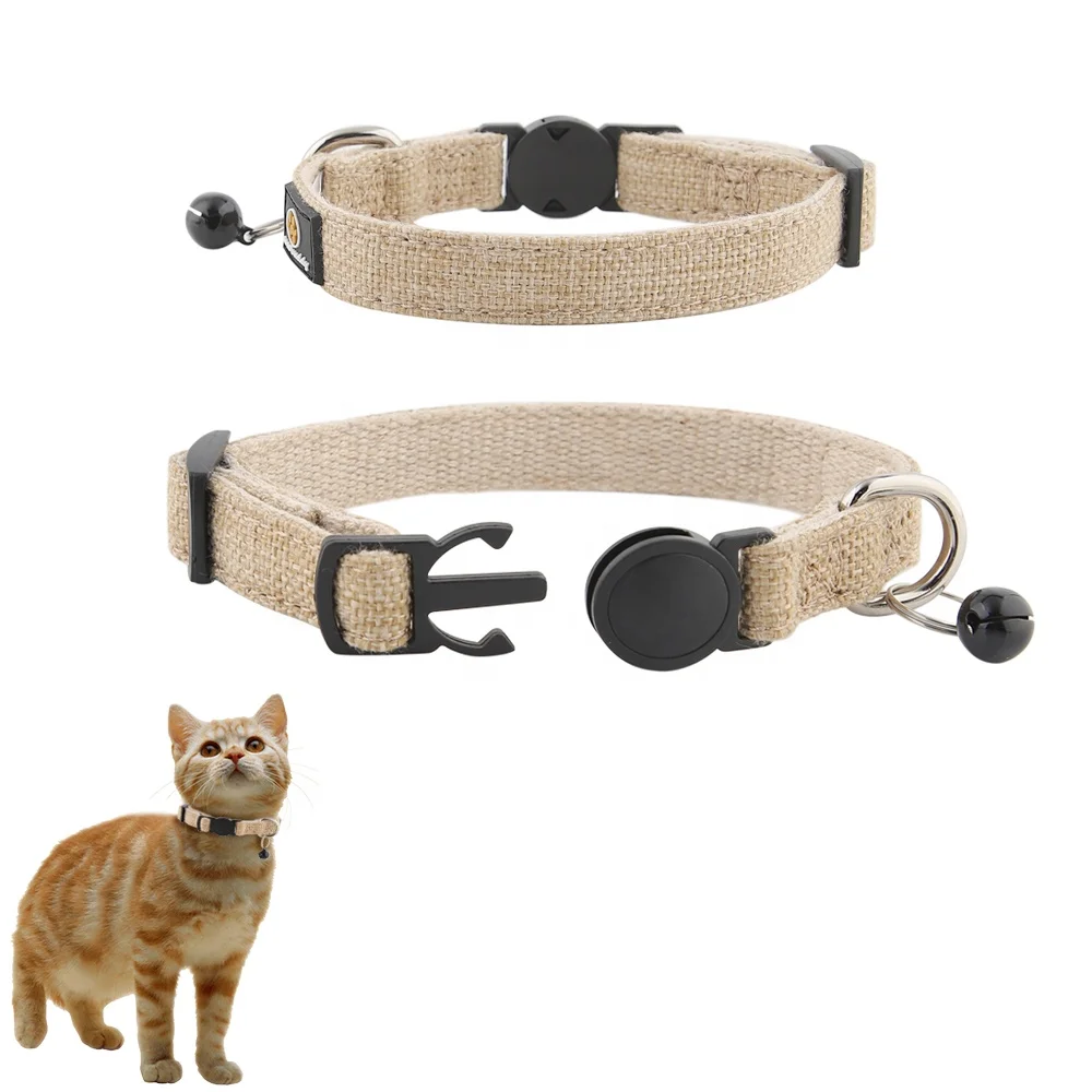 Designed By COCO BUDDY Breakaway Cat Dog Collar Lead Eco Friendly Hemp Fabric  Pet Cat Collar with Bell 10 Colors in stock