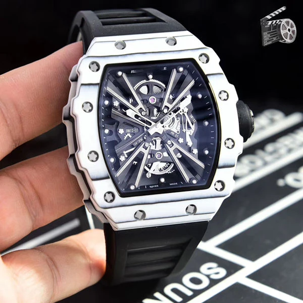 
RM Replika Carbon Fiber Case Richard Mill Stainless Steel Swi Movement Silicon Strap Best Quality Original Clone Mechanical 