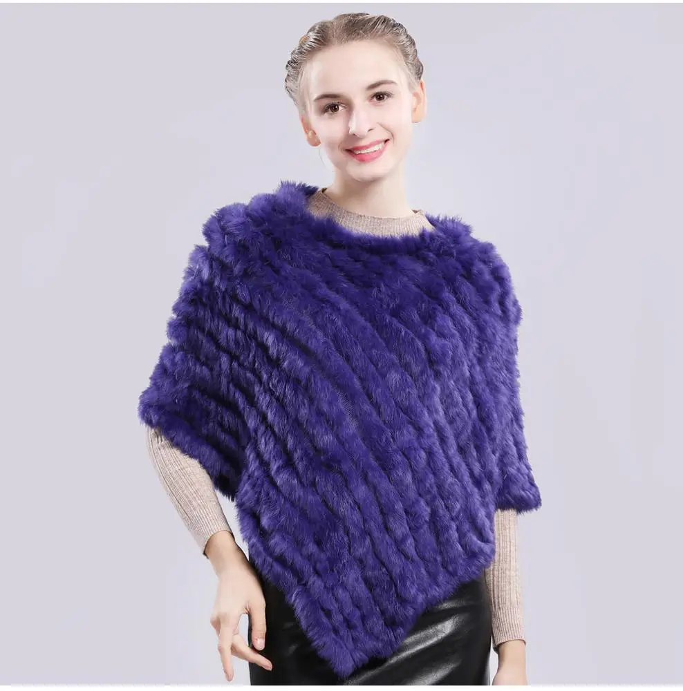 Новинка 2021 стильное Вязаное пончо из натурального кроличьего меха Женская шаль пашмины