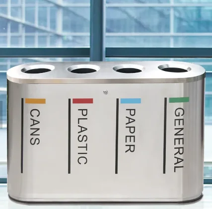 Factory Custom Station Or Airport Indoor Recycling Trash Bin 3 Compartments Bin Open Top Garbage Bin