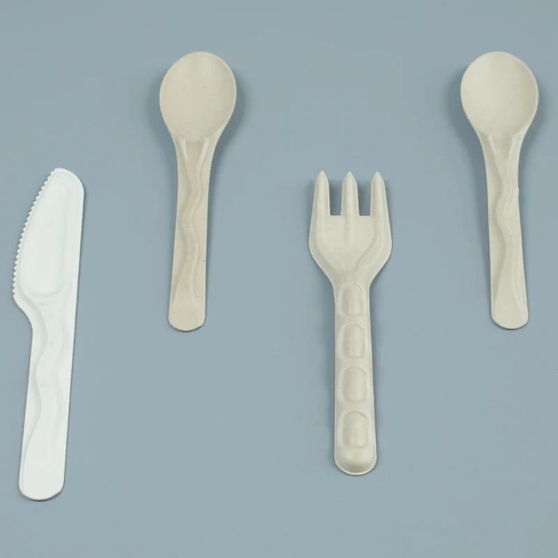 Biodegradable Disposable Sugarcane Pulp White edible cutlery bagasse paper knife fork spoon