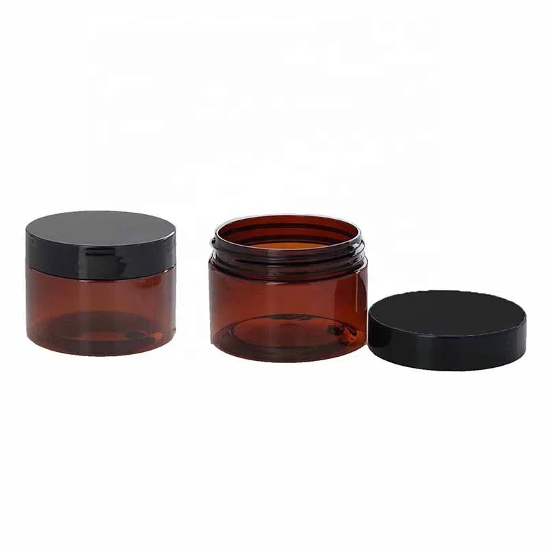 Factory Price 50ml 80ml 100ml 150ml 200ml 250ml Round Amber Cosmetic Body Cream Plastic PET Jars With lid (PTJ01)