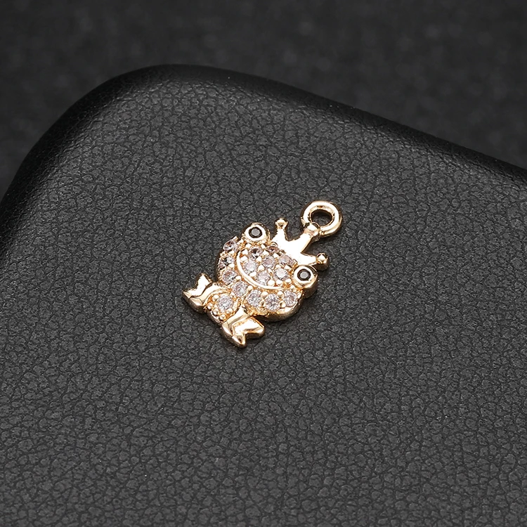 Christmas Gift Making Accessories Cute Cat Robot Frog Prince Shape Mini Gold Plated CZ Charms For Jewelry Making
