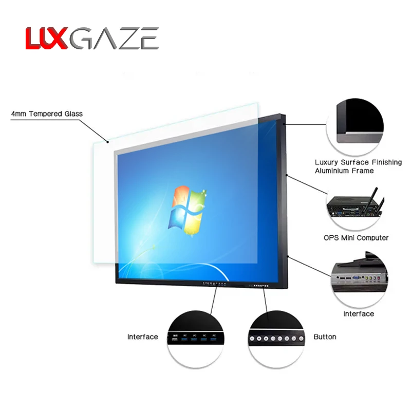 LuxGaze 43 Inch Teaching Smart Board Touch Screen Supply Infrared 4k Lcd Digital Interactive Smart Boards For Schools Teaching