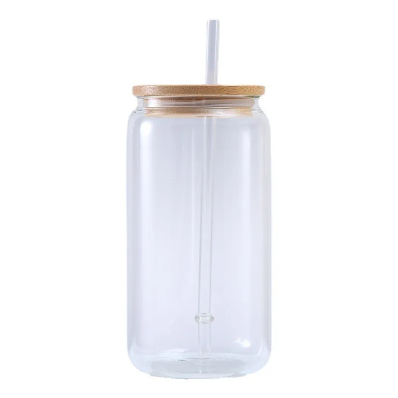 16 oz Blanks Soda Frosted Cups Tumbler Beer Sublimation Glass Can with Bamboo Lid and Straw
