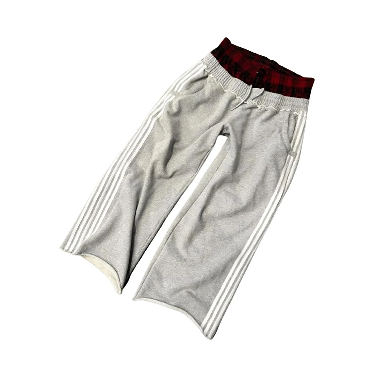 Oem Baggy Oversized Wide Leg Sweat Pants Men Custom Cut Edge Raw Hem Striped Side Double Waist Sweatpants