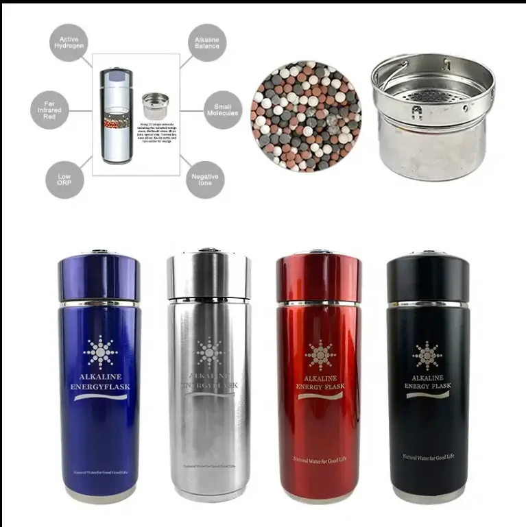 Health Nano Hydrogen Alkaline water flask with nano energy negative ion with Tourmaline energy stone flask