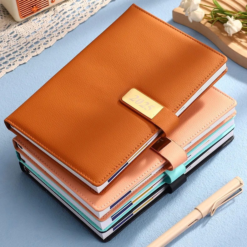 2025 Customized Business PU Leather Official Agenda Planner Calendar Notebook A5 English Spanish Notepad Diary Notebook