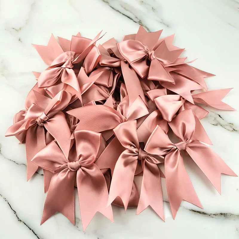 (30pcs) Fresh Pink Ribbon Bows Polyester Satin Bow Flower DIY Craft Christmas Decoration Bow