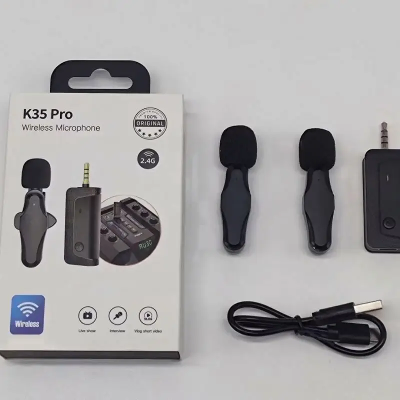 K35 Pro Long Range Digital Mini Wireless 3.5mm Lavalier Microphone Jack  Mics for livestream Speaker Smartphone Recording Mic
