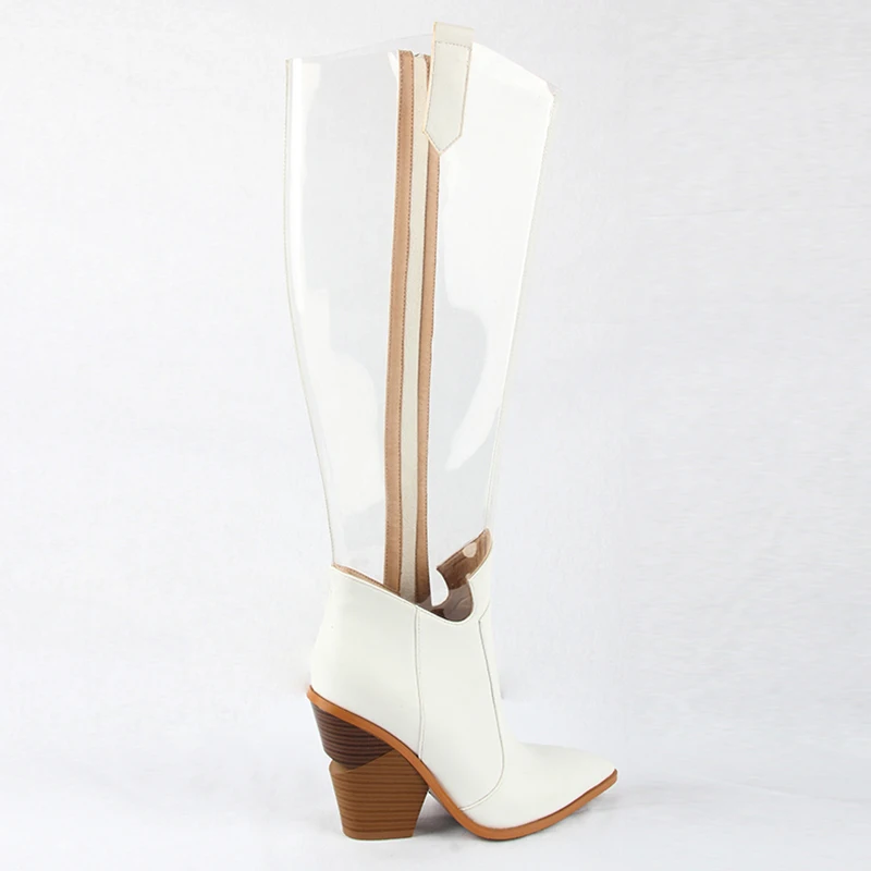 WETKISS Wholesale OEM Shoes Factory Supply Strange Heel Shoes Fashion PVC Transparent Boots Western Boots Knee High Boots Women