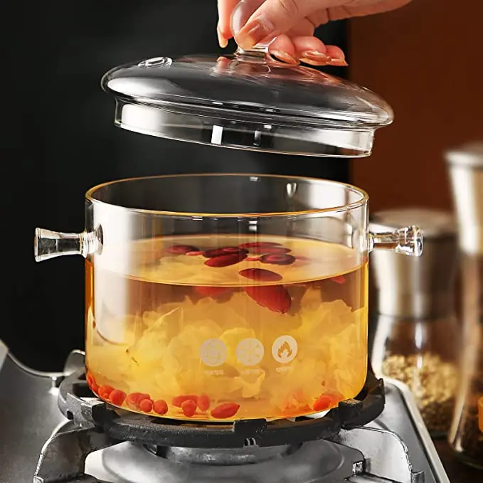 Hot Sale New Design Borosilicate Glass Cooking Pot Cookware Set With Wooden Handles