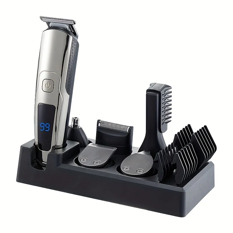 USB Charging  6-in-1 Adjustable Pitch Hairdresser Trimmer Set Beard Body Nose Ears Face Cutting Razor with LCD monitor