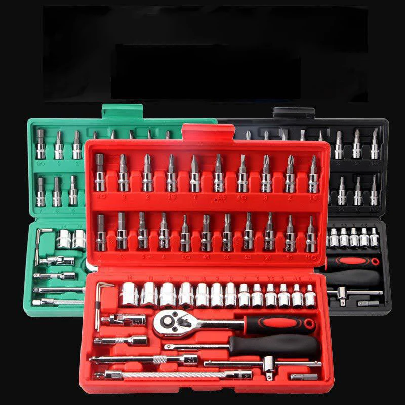 46 Pcs Spanner Chrome Vanadium Car Repair Tool Set Ratchet Wrench Tool Set and Socket Wrench Set Wrench Settool Case Tools Kit
