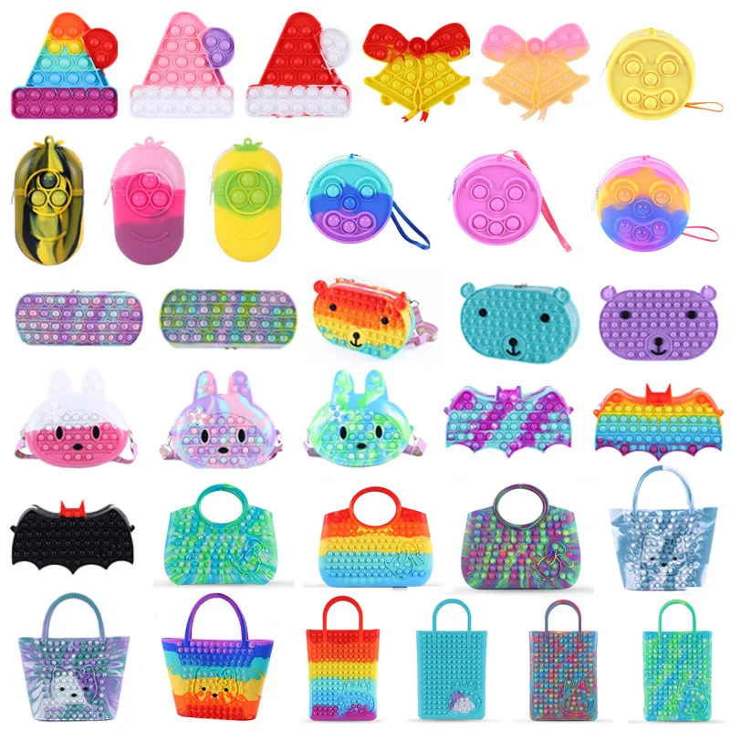 Wholesale Silicone Children Cute School Bags Pop Girls Kids Schoolbag Mini Popit Bag Popping Rainbow Fidget Pencil Case